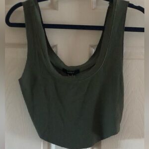 Olive Green ribbed cropped lightweight Tank Top- size M